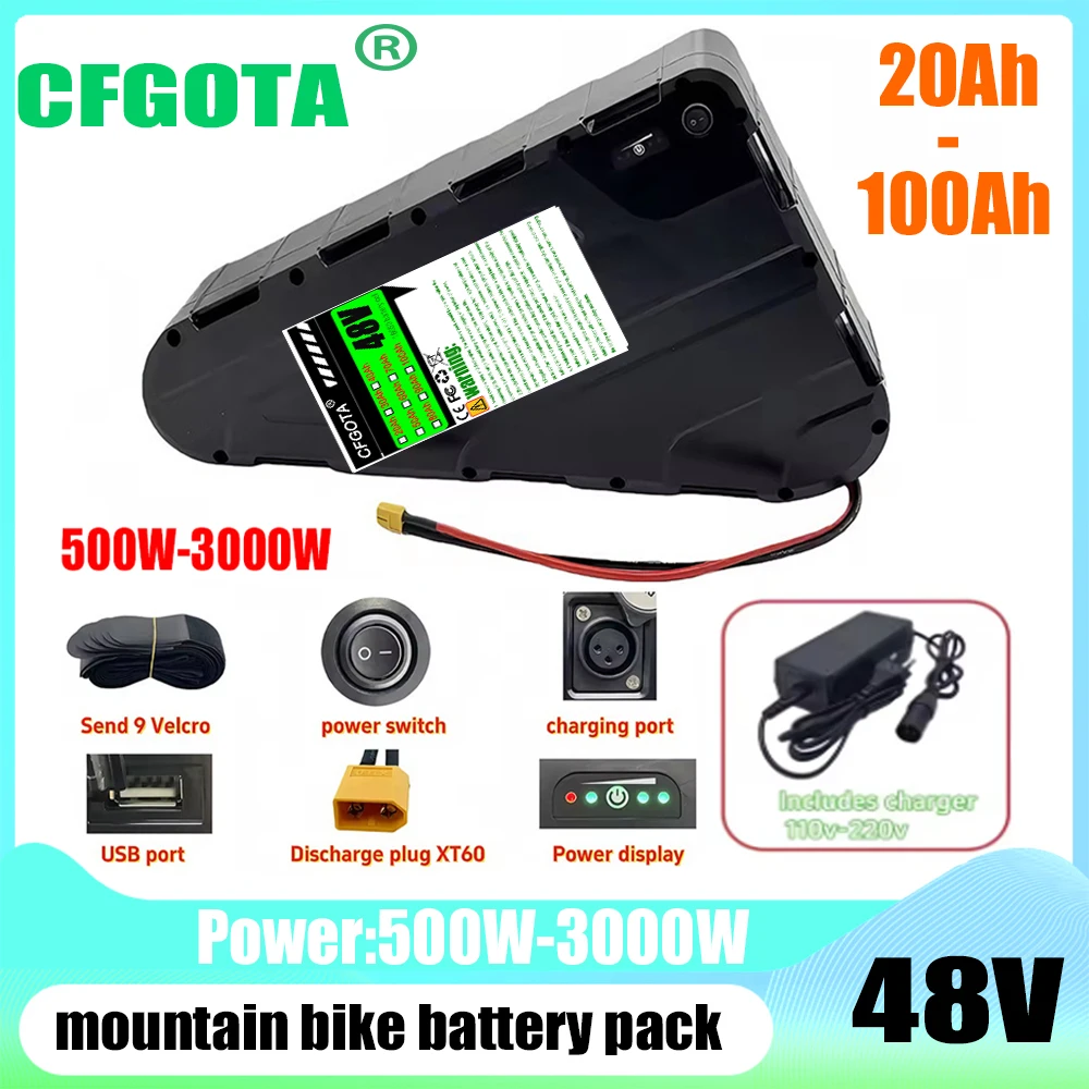 48V brand new triangular battery, suitable for bicycles, large capacity 20AH-100AH, discharge plug XT60+charger
48V brand new triangular battery, suitable for bicycles, large capacity 20AH-100AH, discharge plug XT60+charger