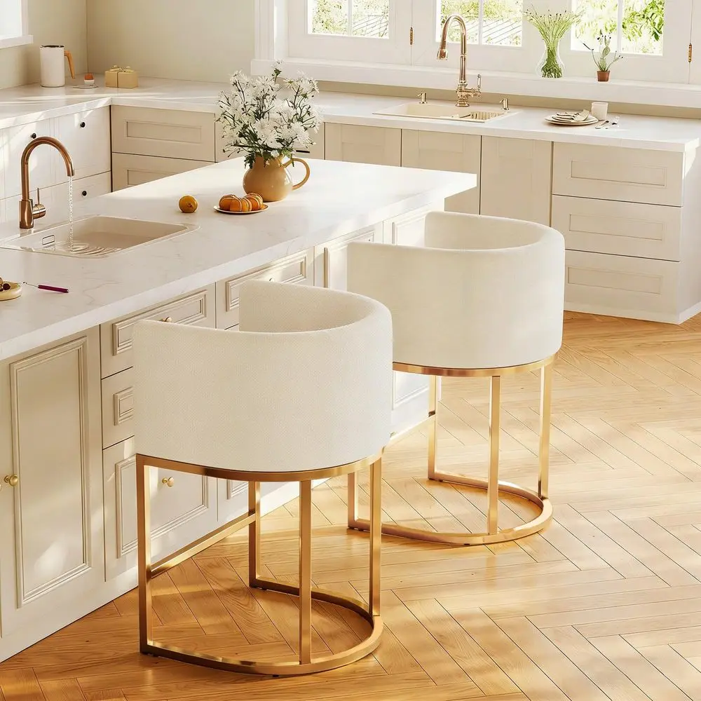 Counter Height Bar Stools,Bar Stools Set of 2,Fabric Upholstered Barrel Barstools with Backs,26 Kitchen Island Chairs,Metal Gol
Counter Height Bar Stools,Bar Stools Set of 2,Fabric Upholstered Barrel Barstools with Backs,26 Kitchen Island Chairs,Metal Gol