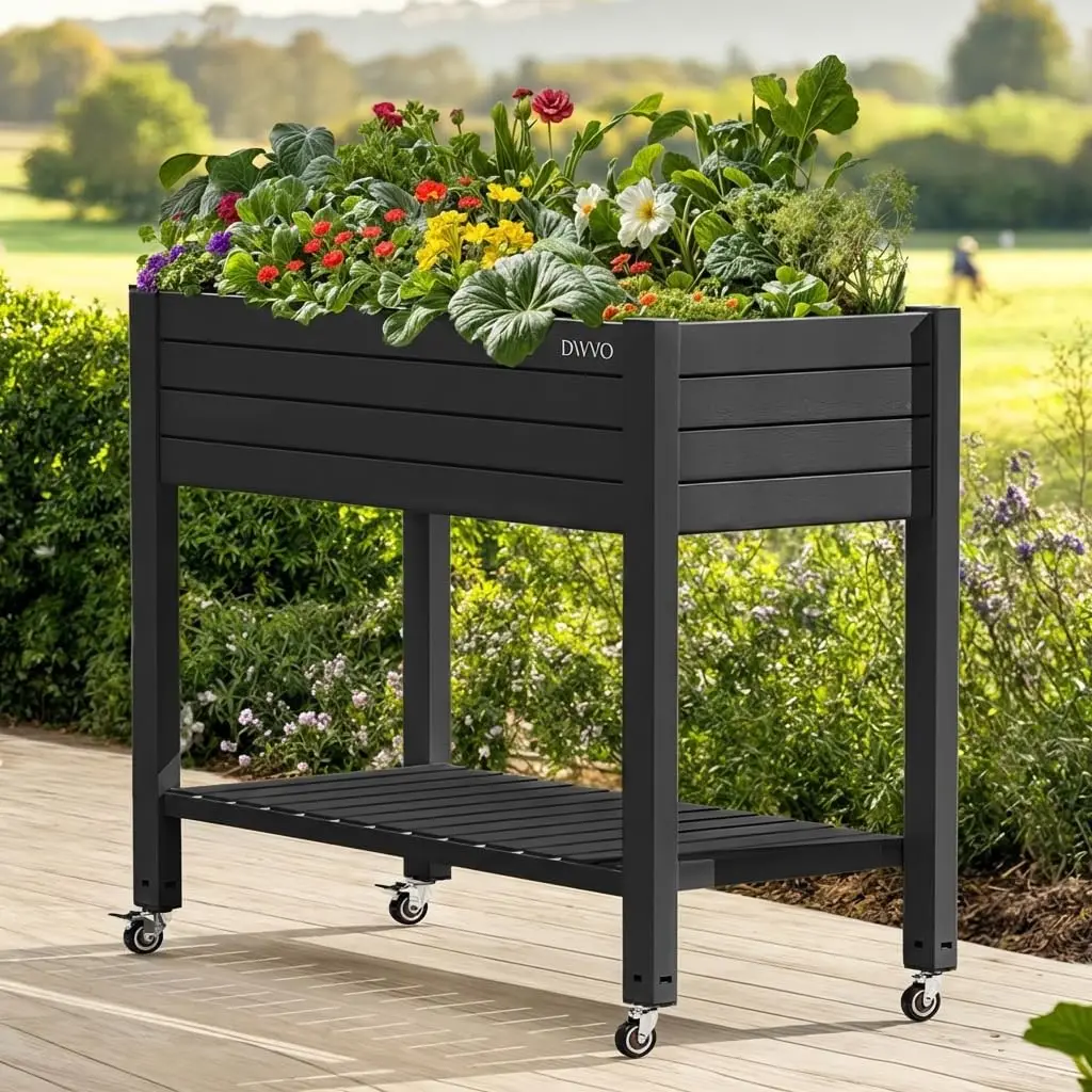 Raised Garden Bed Kit with Wheels, 3.6x1.5x2.8 FT Outdoor Planter Box with Drain Plug & Storage Shelf for Vegetables, Flowers
Raised Garden Bed Kit with Wheels, 3.6x1.5x2.8 FT Outdoor Planter Box with Drain Plug & Storage Shelf for Vegetables, Flowers