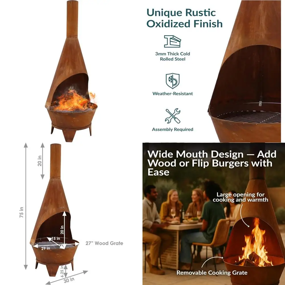 6-Foot Large Outdoor Wood-Burning Fireplace with Grill - Rustic Chiminea Fire Pit
6-Foot Large Outdoor Wood-Burning Fireplace with Grill - Rustic Chiminea Fire Pit