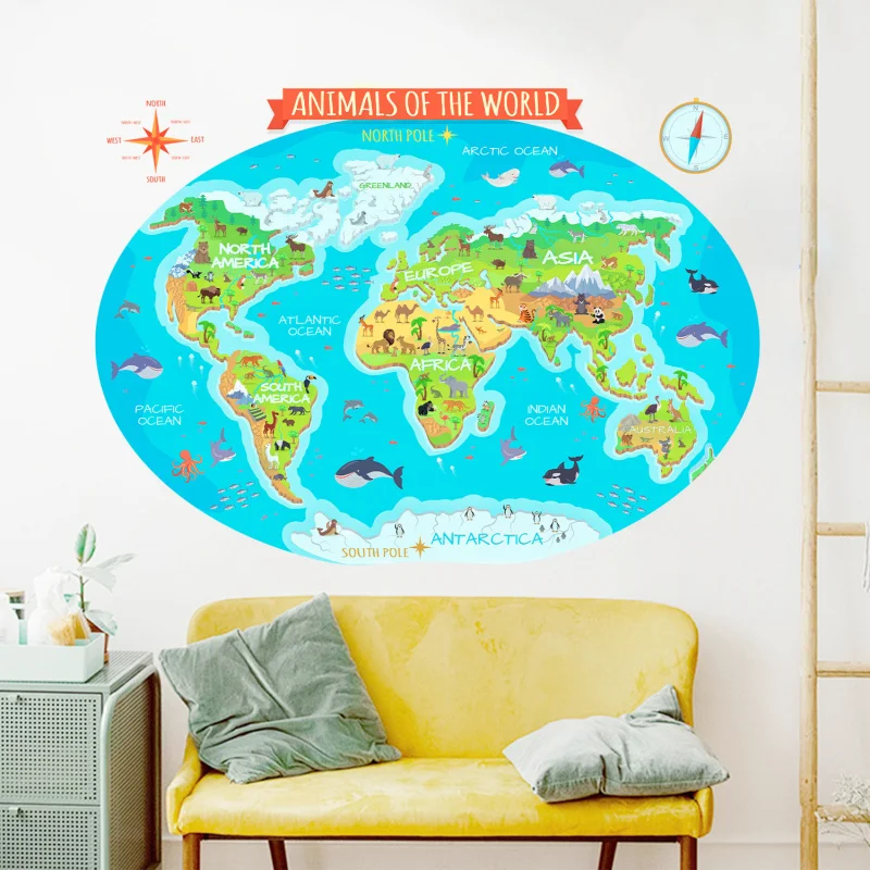 English World Map Animal Wall Sticker for Bedroom Living Room Study Decor, Educational Geography Decal
English World Map Animal Wall Sticker for Bedroom Living Room Study Decor, Educational Geography Decal