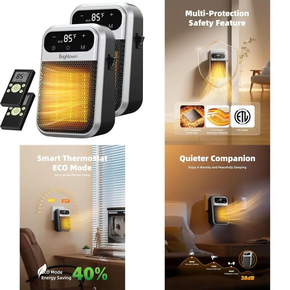 800W Compact Plug-in Space Heater with Remote, Touch LED Display, Adjustable Thermostat, 12H Timer for Indoor Use
800W Compact Plug-in Space Heater with Remote, Touch LED Display, Adjustable Thermostat, 12H Timer for Indoor Use