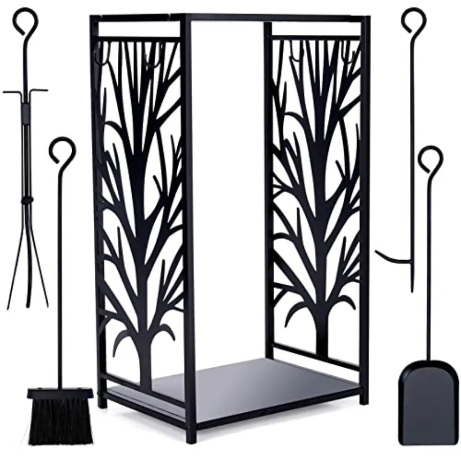 Firewood Rack Fire Log Holder Storage Set with 4 Tools Brush, Shovel, Poker, and Tongs, Easy to Use and Clean, Decorative Firep
Firewood Rack Fire Log Holder Storage Set with 4 Tools Brush, Shovel, Poker, and Tongs, Easy to Use and Clean, Decorative Firep