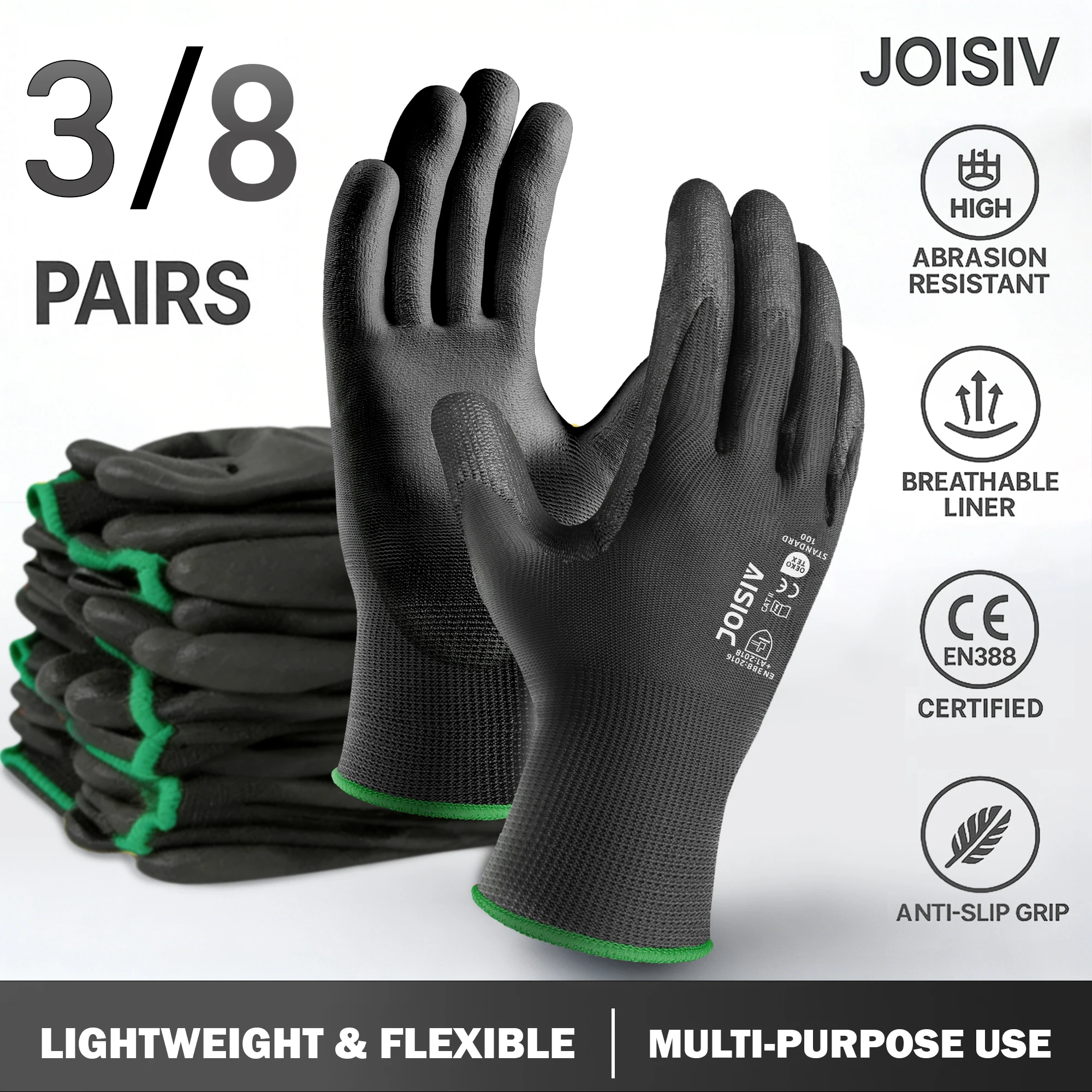 3/8 пар черных бесшовных рабочих перчаток с полиуретановым покрытием для мужчин, прочные, нескользящие, для строительства, складских работ и автосервиса
3/8 пар черных бесшовных рабочих перчаток с полиуретановым покрытием для мужчин, прочные, нескользящие, для строительства, складских работ и автосервиса