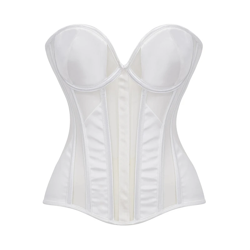 Women Mesh Sexy Strapless Corset Tops White Boned Lingerie Overbust Bustier Lace Up Body Shaper Corselet
Women Mesh Sexy Strapless Corset Tops White Boned Lingerie Overbust Bustier Lace Up Body Shaper Corselet