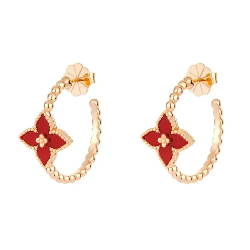 BELLUX 925 Silver Synthetic Zircon Rose Gold Four Petaled Flower Beads Elegant Ladies Fine Hoop Earrings
BELLUX 925 Silver Synthetic Zircon Rose Gold Four Petaled Flower Beads Elegant Ladies Fine Hoop Earrings