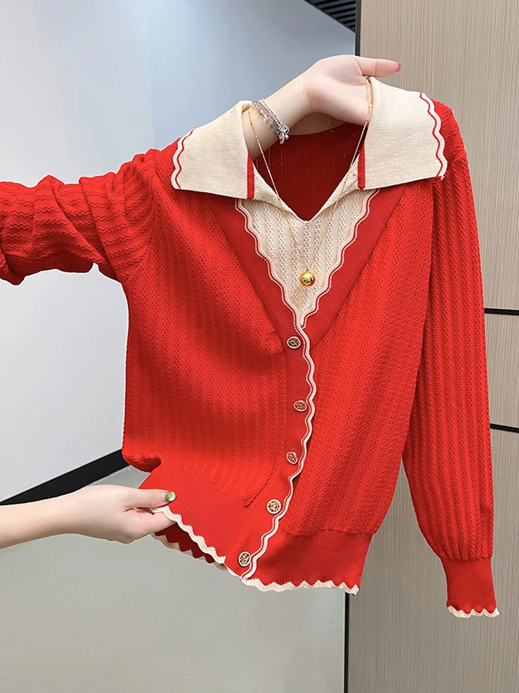 Fake Two Piece Top Knit Sweater Women's Splice Lapel Collar 2025 Autumn New Korean Loose Long Sleeve Sweater Pullover
Fake Two Piece Top Knit Sweater Women's Splice Lapel Collar 2025 Autumn New Korean Loose Long Sleeve Sweater Pullover