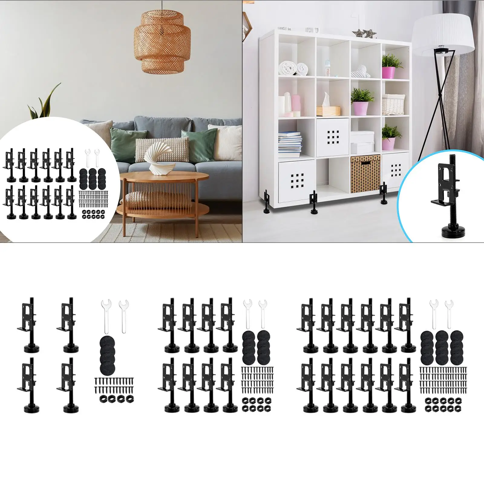 Adjustable Leveling Feet with Screws Lock Nuts and Wrench Simple Non Slip Furniture Leg Levelers for Wardrobe, Desk, Cabinet
Adjustable Leveling Feet with Screws Lock Nuts and Wrench Simple Non Slip Furniture Leg Levelers for Wardrobe, Desk, Cabinet