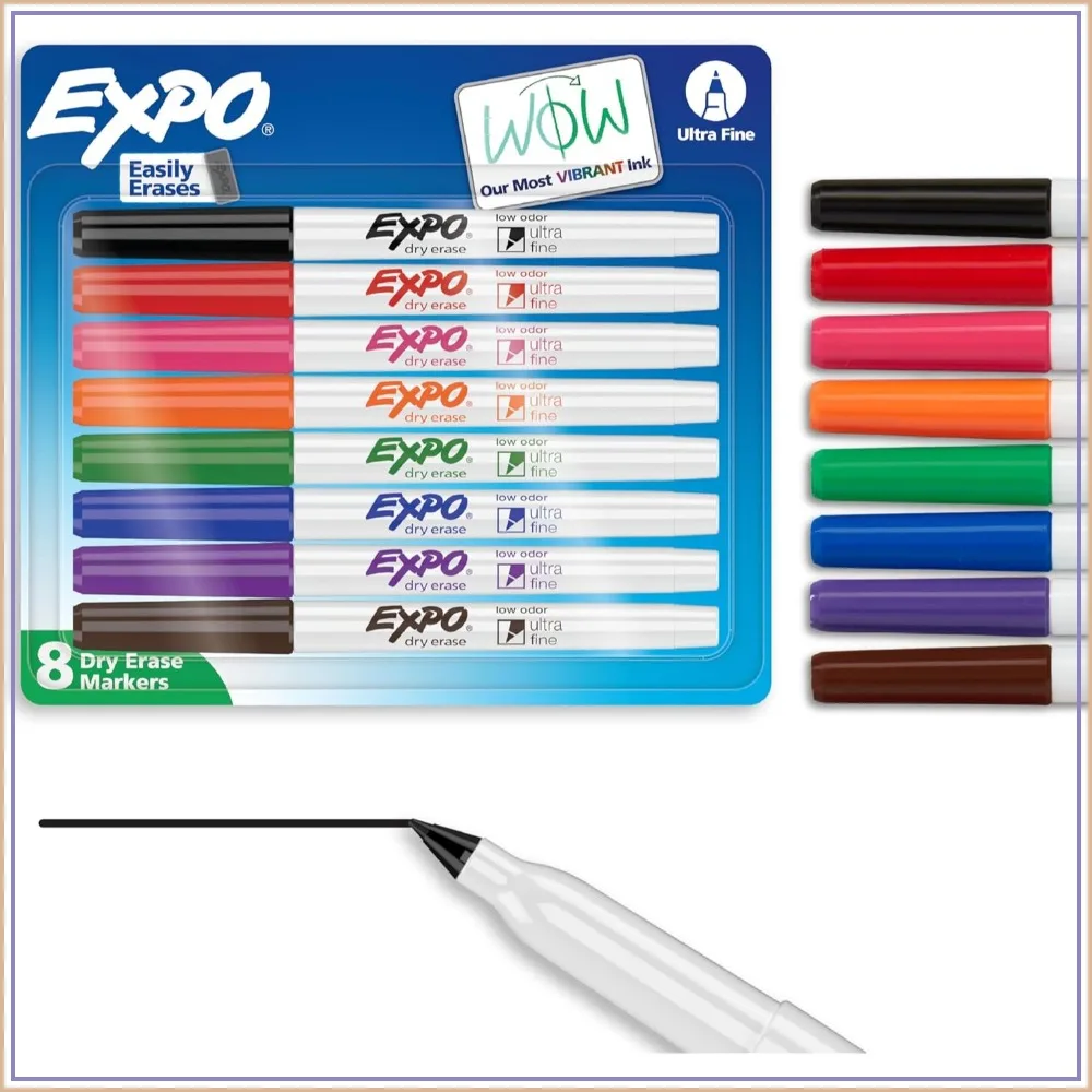 Ultra Fine Dry Erase Markers, Low Odor, Assorted Colors, 8 Pack for Whiteboard & Glass
Ultra Fine Dry Erase Markers, Low Odor, Assorted Colors, 8 Pack for Whiteboard & Glass