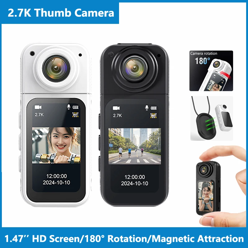 Mini Thumb Camera 2.7K HD Video Recording 180° Rotation 1.47-inch Display Screen Sport Cycling Travel Recorder Pocket Action Cam
Mini Thumb Camera 2.7K HD Video Recording 180° Rotation 1.47-inch Display Screen Sport Cycling Travel Recorder Pocket Action Cam