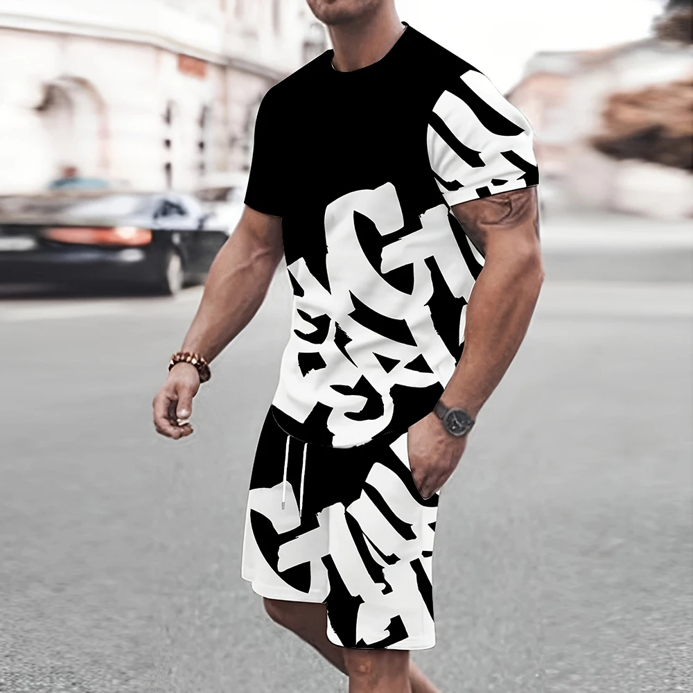 New men's summer trend big font print comfortable and breathable round neck T-shirt shorts set outdoor casual wear
New men's summer trend big font print comfortable and breathable round neck T-shirt shorts set outdoor casual wear