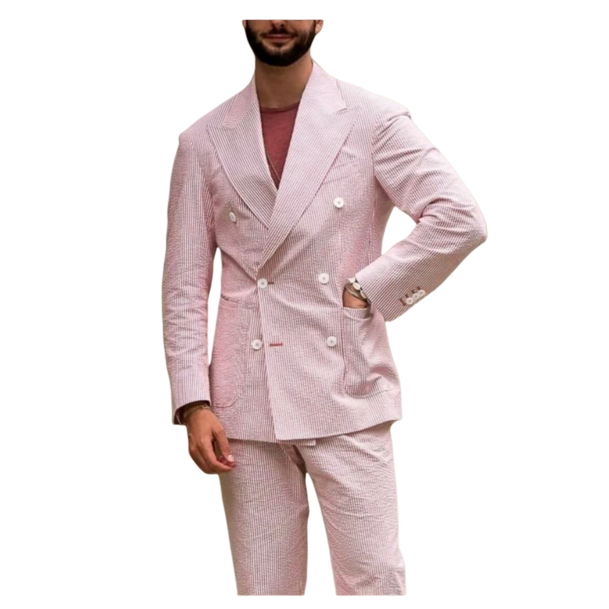 Men's Suits Fine stripe sand washing Men's Blazers Spring Summer Slim Fit Beach Party costumes 2 Pieces Jacket Pant Set Tuxedos
Men's Suits Fine stripe sand washing Men's Blazers Spring Summer Slim Fit Beach Party costumes 2 Pieces Jacket Pant Set Tuxedos