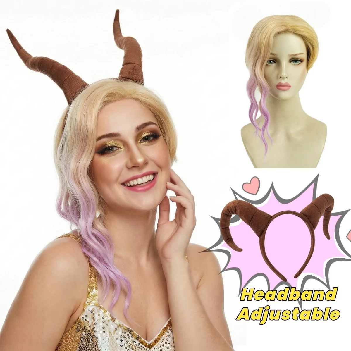 REEWES-Gazelle Goat Costume Wig for Women, Short Blonde Purple Wavy Synthetic Wigs for Lady, Teen Anime Cosplay, Drama Party
REEWES-Gazelle Goat Costume Wig for Women, Short Blonde Purple Wavy Synthetic Wigs for Lady, Teen Anime Cosplay, Drama Party