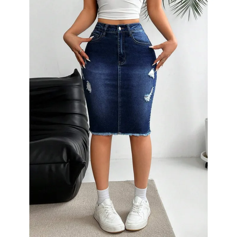 Ripped Denim Hip Skirt Women's High Waist Skirt Spring Summer Fashion Trendy Neutral Color Denim Skirt Cross-Border
Ripped Denim Hip Skirt Women's High Waist Skirt Spring Summer Fashion Trendy Neutral Color Denim Skirt Cross-Border