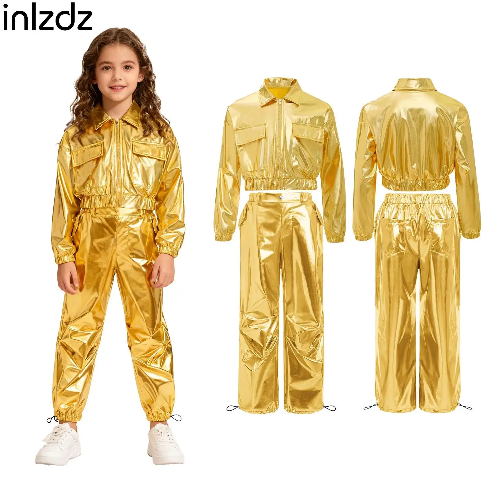 Kids Boys Girls Hip Hop Jazz Dance Sets Streetwear Stylish Long Sleeve Metallic Jacket+Shiny Cargo Pants Set Performance Costume
Kids Boys Girls Hip Hop Jazz Dance Sets Streetwear Stylish Long Sleeve Metallic Jacket+Shiny Cargo Pants Set Performance Costume