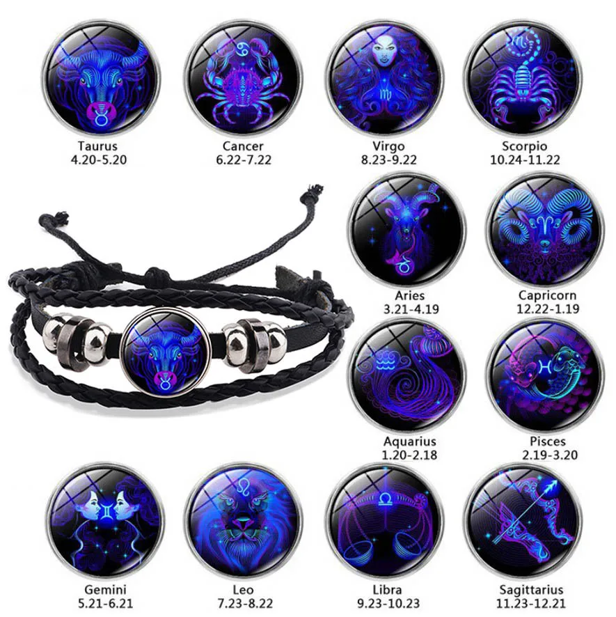 New Handwoven 12 Constellation Birthday Gift Zodiac Charm Bracelets Men Women Vintage More Layer Wrap Leather Gemstone Bangle
New Handwoven 12 Constellation Birthday Gift Zodiac Charm Bracelets Men Women Vintage More Layer Wrap Leather Gemstone Bangle