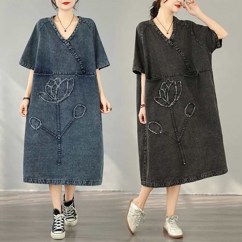 Loose Casual Oversized Denim Sticker Dress Women High Waist Cotton Summer Thin Material No Stretch Pear Shape Fit Casual Wear
Loose Casual Oversized Denim Sticker Dress Women High Waist Cotton Summer Thin Material No Stretch Pear Shape Fit Casual Wear