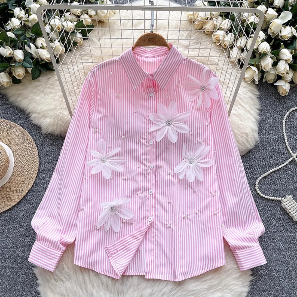 Korean-style sweet and youthful polyester blouse with 3D pearl floral collar, loose and slimming, for summer women
Korean-style sweet and youthful polyester blouse with 3D pearl floral collar, loose and slimming, for summer women