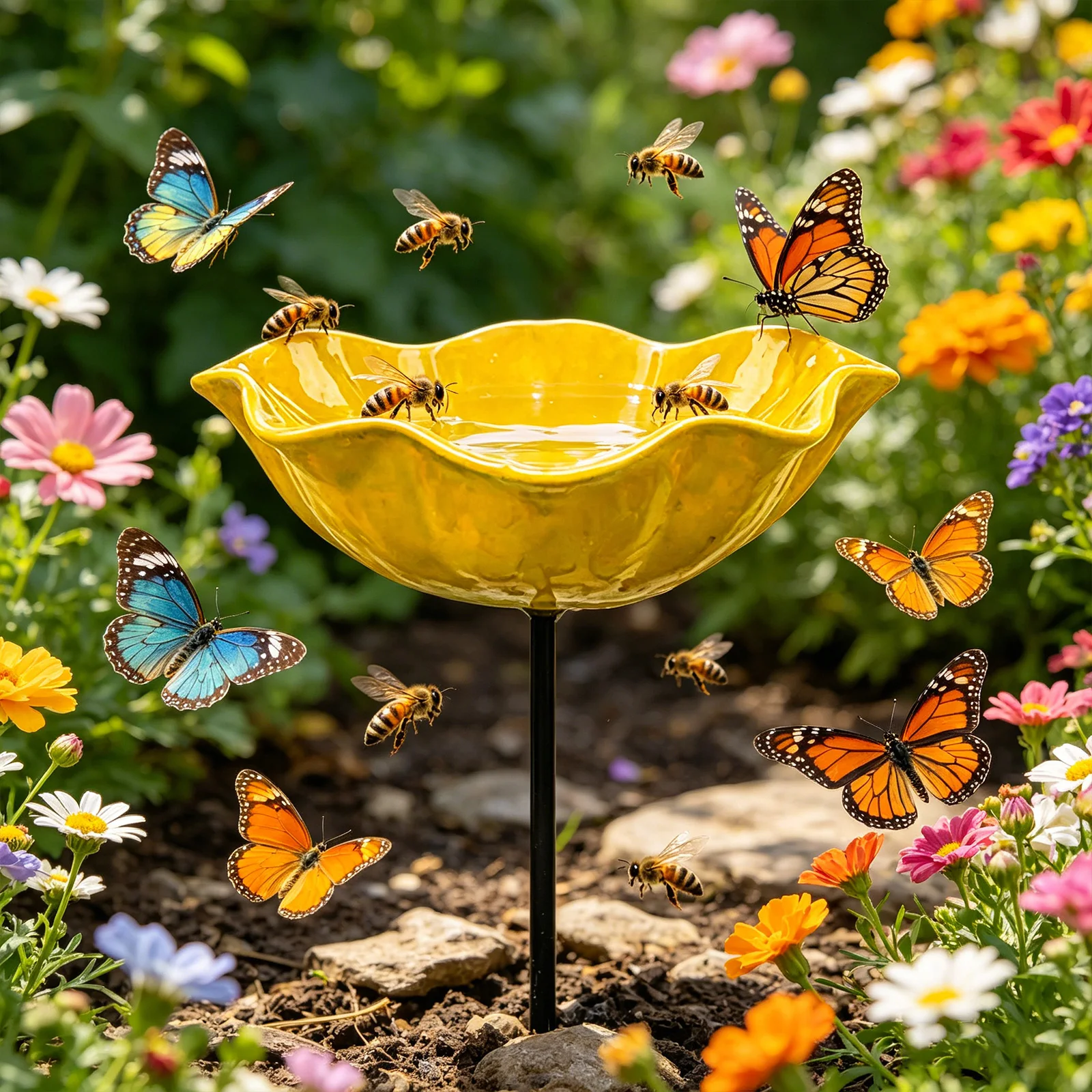 Bee Watering Station with Flower Design Bee Bath for Garden Decorative Metal Flower Garden Stake for Outdoor Yard Patio Decoration (Yellow)
Bee Watering Station with Flower Design Bee Bath for Garden Decorative Metal Flower Garden Stake for Outdoor Yard Patio Decoration (Yellow)