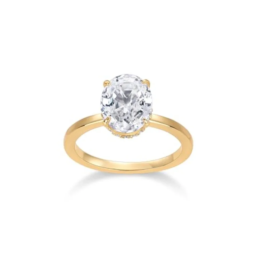 14K Gold Plated Oval Engagement Ring for Women - Hidden Halo 2.5CT Cubic Zirconia Promise Ring - Wedding Band
14K Gold Plated Oval Engagement Ring for Women - Hidden Halo 2.5CT Cubic Zirconia Promise Ring - Wedding Band