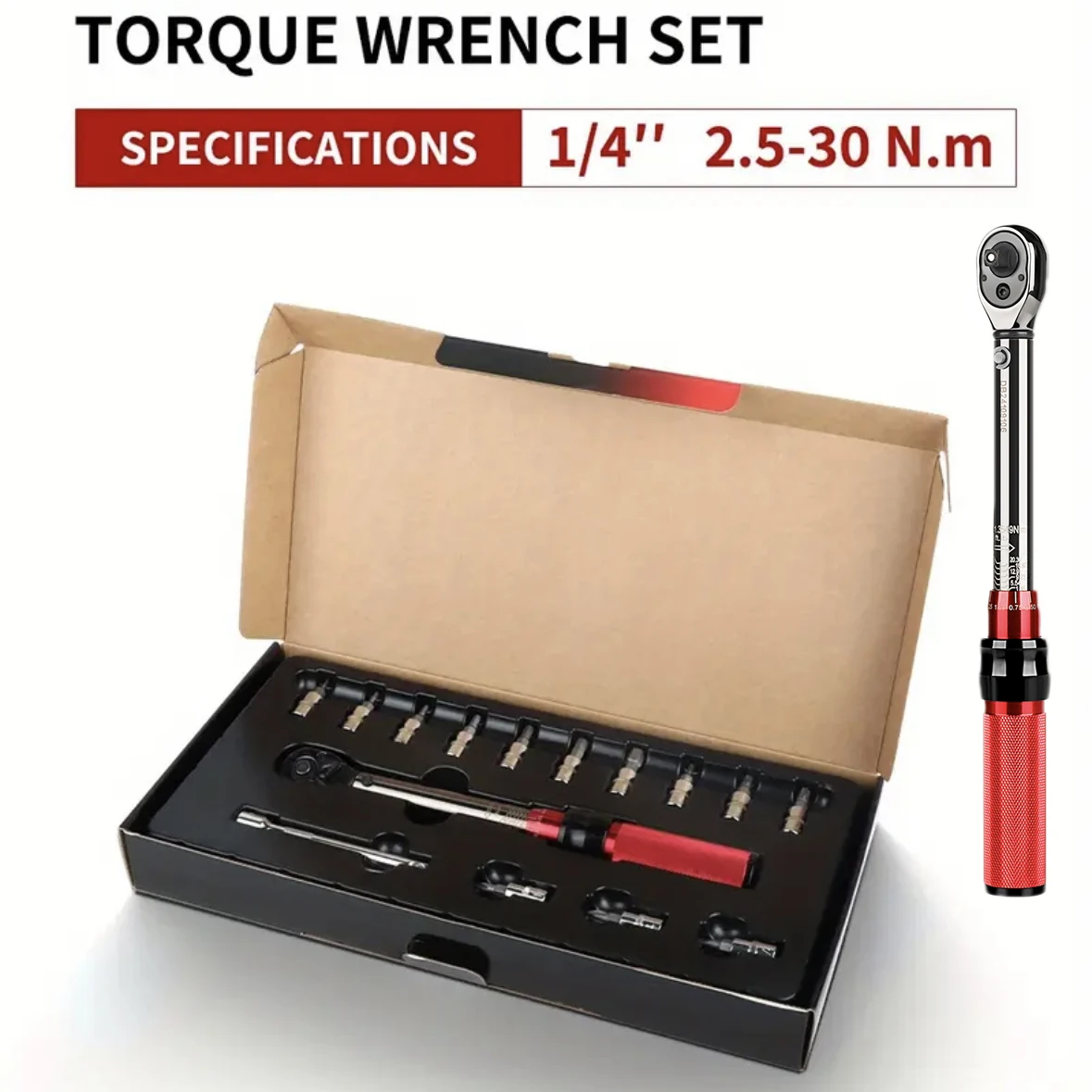 15 шт., набор динамометрических ключей с трещоткой, 1/4 дюйма, 2,5-30 Нм, комплект для ремонта мотоцикла и велосипеда, механический ключ, ручной инструмент для ремонта автомобиля
15 шт., набор динамометрических ключей с трещоткой, 1/4 дюйма, 2,5-30 Нм, комплект для ремонта мотоцикла и велосипеда, механический ключ, ручной инструмент для ремонта автомобиля