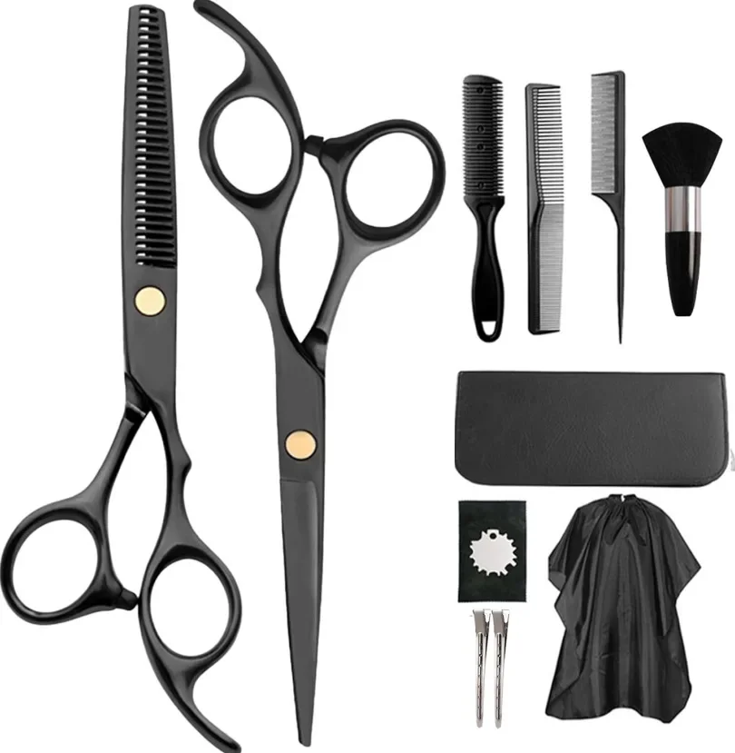 Hair Scissors Set 12 Pcs Black Stainless Steel Haircut Set with Thinning Scissors, Neck Duster Brush, Comb, Barber Cape, Hair
Hair Scissors Set 12 Pcs Black Stainless Steel Haircut Set with Thinning Scissors, Neck Duster Brush, Comb, Barber Cape, Hair