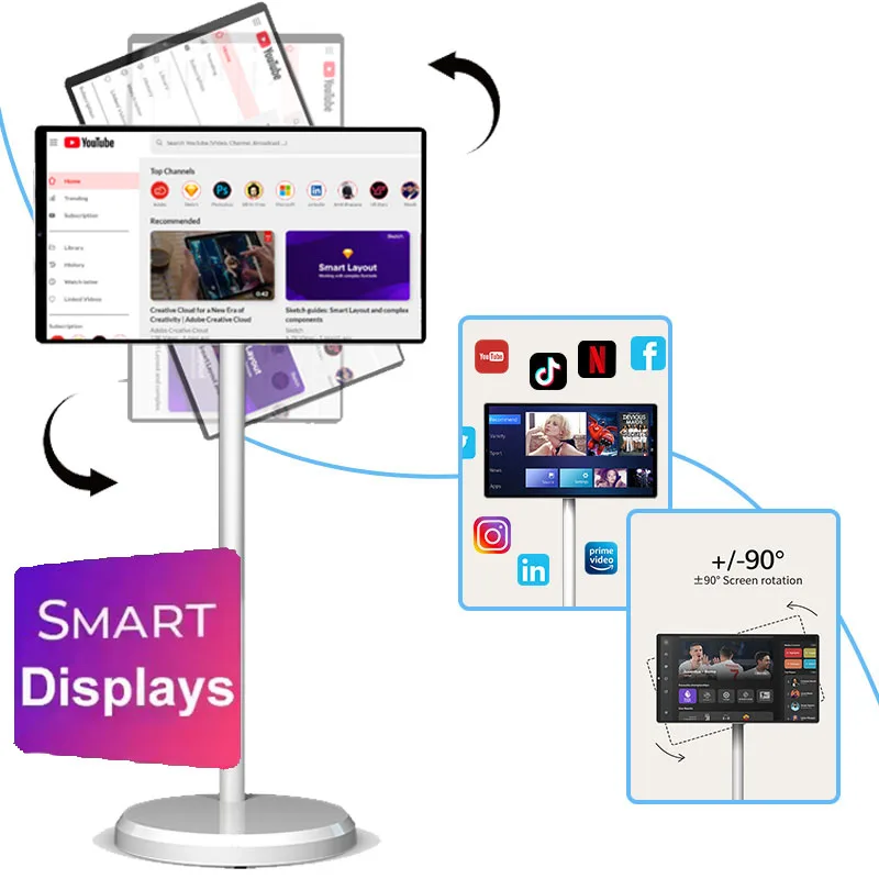 21.5 Inch Android Smart Tv Battery Powered Lcd Display With Stand Touch Screen Portable Tv Movable Mobile Smart Tv For Live Room