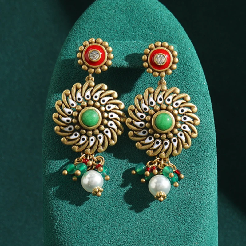 Vintage Green Round Flower Pearl Drop Earrings Luxury Antique Art Deco Gold Color Jewelry For Women Brand High Quality Gift 2026
Vintage Green Round Flower Pearl Drop Earrings Luxury Antique Art Deco Gold Color Jewelry For Women Brand High Quality Gift 2026