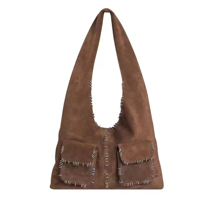 Fashionable Women's Faux Suede Metal Ring Buckle Decorated Handbag New Luxury Designer Retro Multiple Pockets Armpit Shoulder Ba
Fashionable Women's Faux Suede Metal Ring Buckle Decorated Handbag New Luxury Designer Retro Multiple Pockets Armpit Shoulder Ba