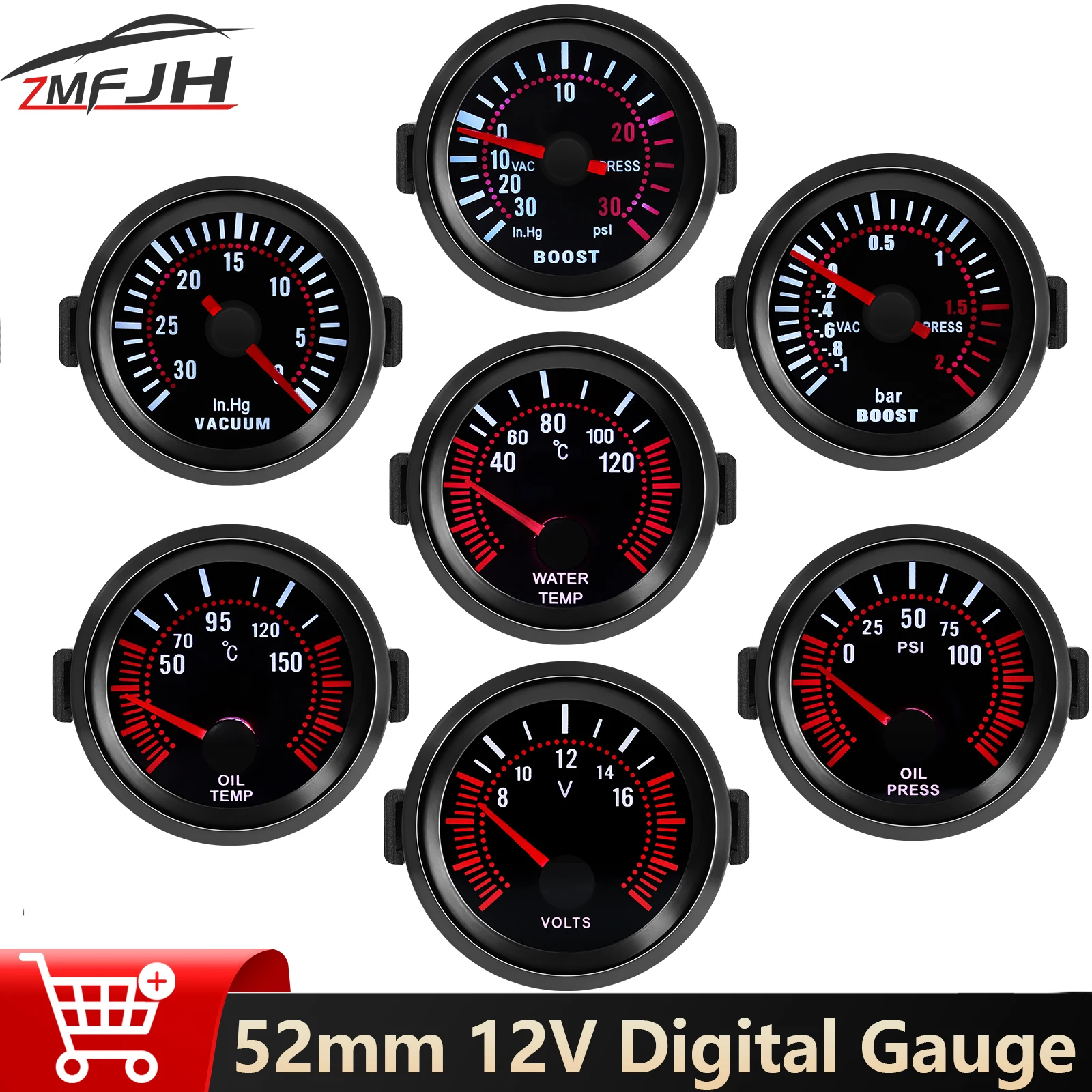 2" 52mm Car Boost PSI Bar Water Temp Tachometer Oil Temp Oil Pressure Vacuum Voltmeter For 12V Gasoline Car Smoke Lens Universal
2" 52mm Car Boost PSI Bar Water Temp Tachometer Oil Temp Oil Pressure Vacuum Voltmeter For 12V Gasoline Car Smoke Lens Universal