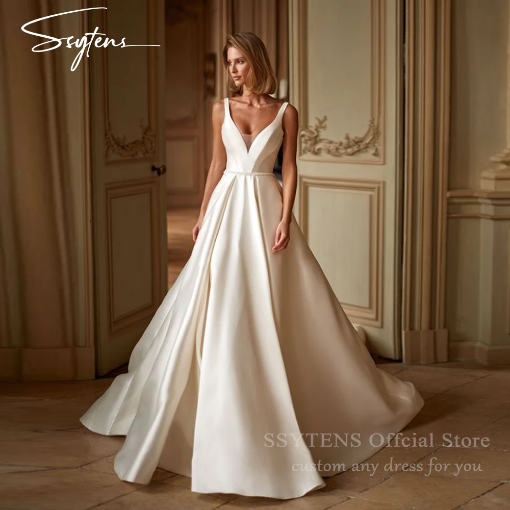 SSYTENS Elegant Wedding Dresses Deep V Neck Spaghetti Straps Appliques Customized A Line Brides Gowns 2026 Civil Bridal Dresses
SSYTENS Elegant Wedding Dresses Deep V Neck Spaghetti Straps Appliques Customized A Line Brides Gowns 2026 Civil Bridal Dresses