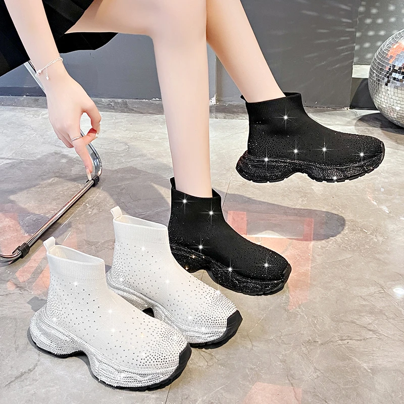 New 8CM Stretch Knitted Booties Fabric Sock Platform Wedge Ankle Slip on Spring Autumn Women Fashion Rhinestone Bling Shoes
New 8CM Stretch Knitted Booties Fabric Sock Platform Wedge Ankle Slip on Spring Autumn Women Fashion Rhinestone Bling Shoes