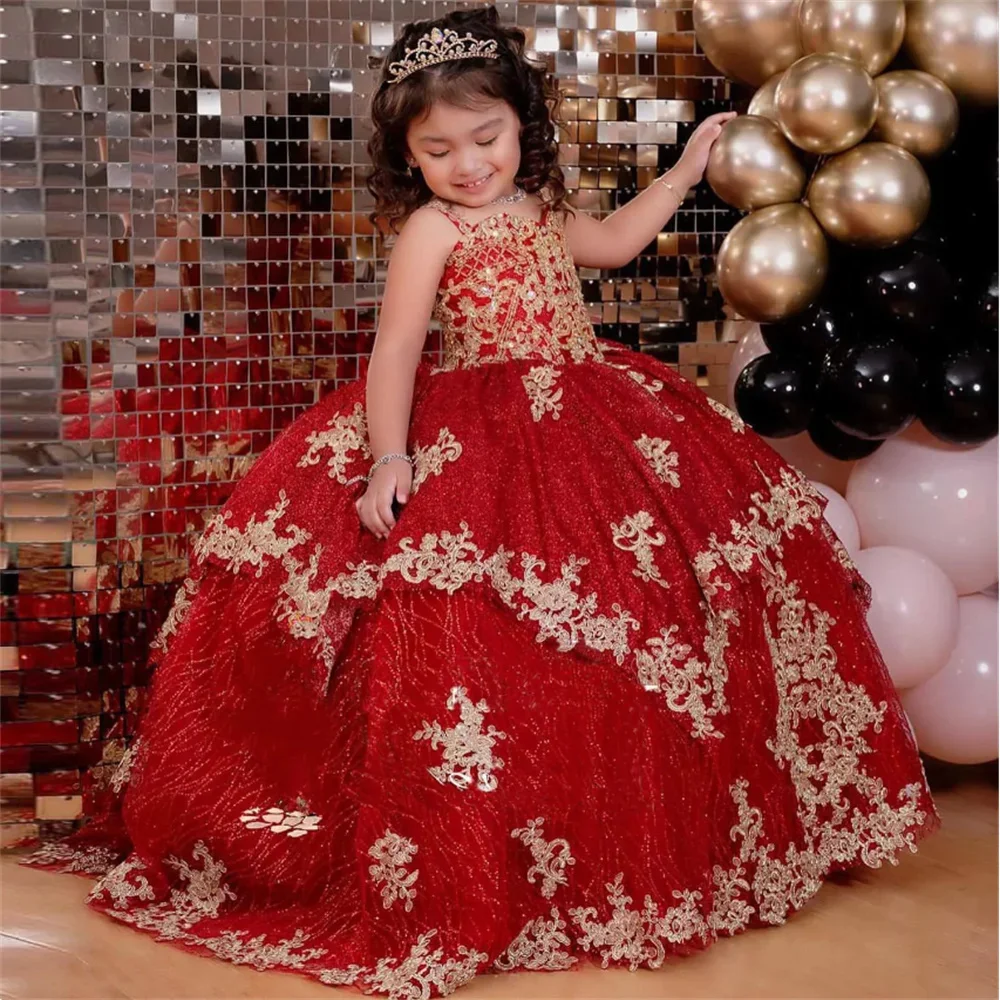Customized Red Flower Girl Dresses For Wedding Gold Appliques Sequins Floor Length Kids Birthday Party First Communiom Gown
Customized Red Flower Girl Dresses For Wedding Gold Appliques Sequins Floor Length Kids Birthday Party First Communiom Gown