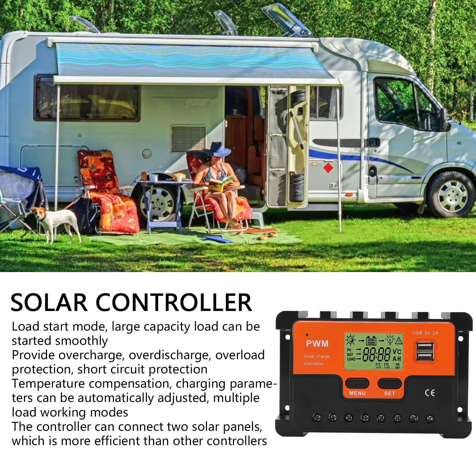 PWM Solar Controller 12V/24V Solar Controller 12V/24V 10A IP32 Waterproof LCD Display TVS Light for RVs
PWM Solar Controller 12V/24V Solar Controller 12V/24V 10A IP32 Waterproof LCD Display TVS Light for RVs