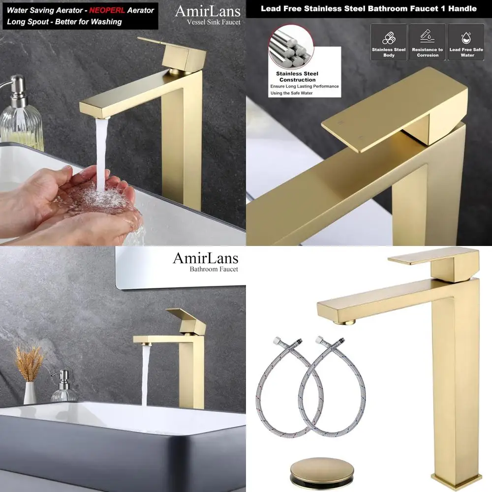 Single Handle Brushed Gold Bathroom Sink Faucet with Pop-Up Drain, AML-11411-BG
Single Handle Brushed Gold Bathroom Sink Faucet with Pop-Up Drain, AML-11411-BG