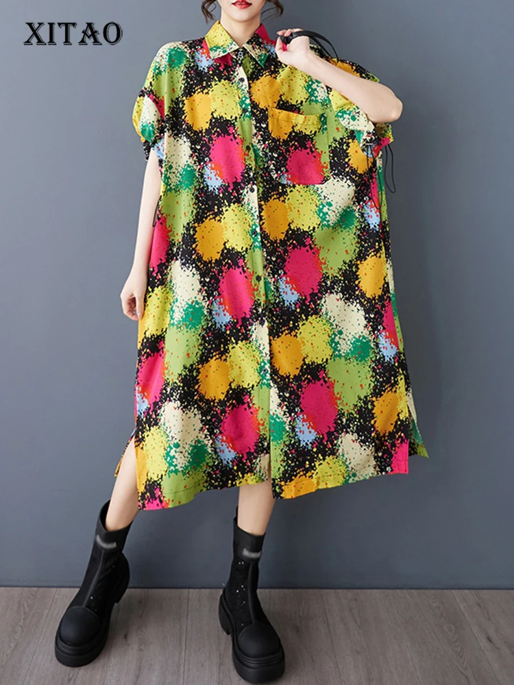 XITAO Print Shirring Pocket Turn-down Collar Dress Women Short Sleeve Loose Casual Temperament Slimming Shirt Dress GYX1616
XITAO Print Shirring Pocket Turn-down Collar Dress Women Short Sleeve Loose Casual Temperament Slimming Shirt Dress GYX1616