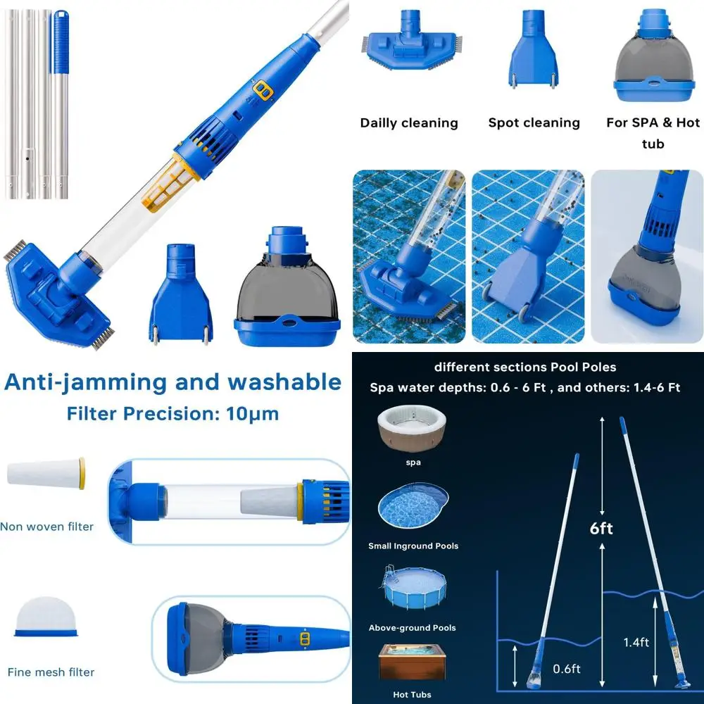 Rechargeable Cordless Pool Vacuum for Above Ground Pools, Spas, and Hot Tubs with 60-Minute Runtime
Rechargeable Cordless Pool Vacuum for Above Ground Pools, Spas, and Hot Tubs with 60-Minute Runtime