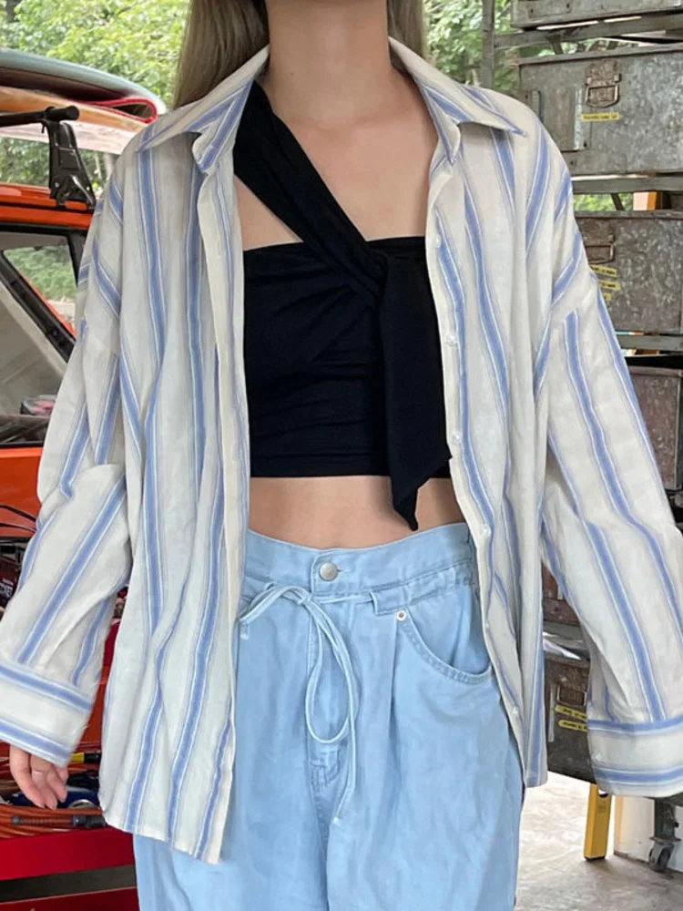 Women Vintage Lapel Irregular Side Buckle Shirt Long Sleeve Striped Contrast Color Blouse Top 2023 Spring Summer New H139
Women Vintage Lapel Irregular Side Buckle Shirt Long Sleeve Striped Contrast Color Blouse Top 2023 Spring Summer New H139