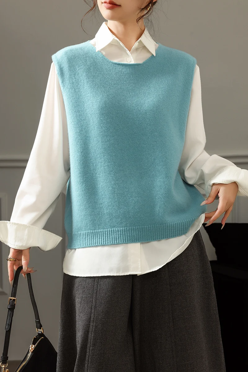 Women 100% Merino Wool Sleeveless Pullover O-neck Sweater Solid Color Waistcoat Knitted Thick Autumn Winter Casual Clothing Soft
Women 100% Merino Wool Sleeveless Pullover O-neck Sweater Solid Color Waistcoat Knitted Thick Autumn Winter Casual Clothing Soft