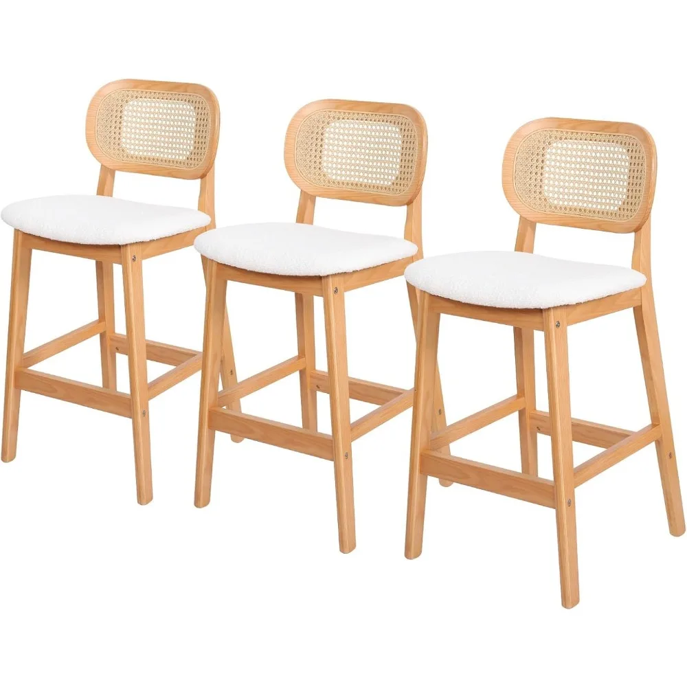 Rattan Bar Stools Counter Height Bar Stools Set of 3, Boucle Fabric Upholstered Barstools with Rattan Back, Mid Century Modern
Rattan Bar Stools Counter Height Bar Stools Set of 3, Boucle Fabric Upholstered Barstools with Rattan Back, Mid Century Modern