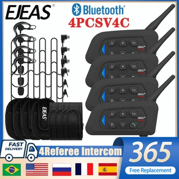 4PCS EJEAS V4C PLUS 4Users Referee Intercom Headset Intercom Soccer Best Bluetooth Headset Full Duplex Football Microphone IP65