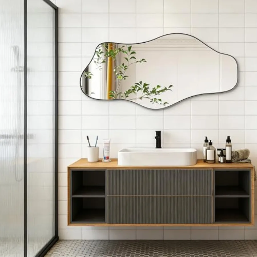 Irregular Frameless Mirror, 35.8"x17.7" Asymmetrical Tempe Glass Mirror, Modern Abstract Wall Mirrors for Living Room Bathroom
Irregular Frameless Mirror, 35.8"x17.7" Asymmetrical Tempe Glass Mirror, Modern Abstract Wall Mirrors for Living Room Bathroom