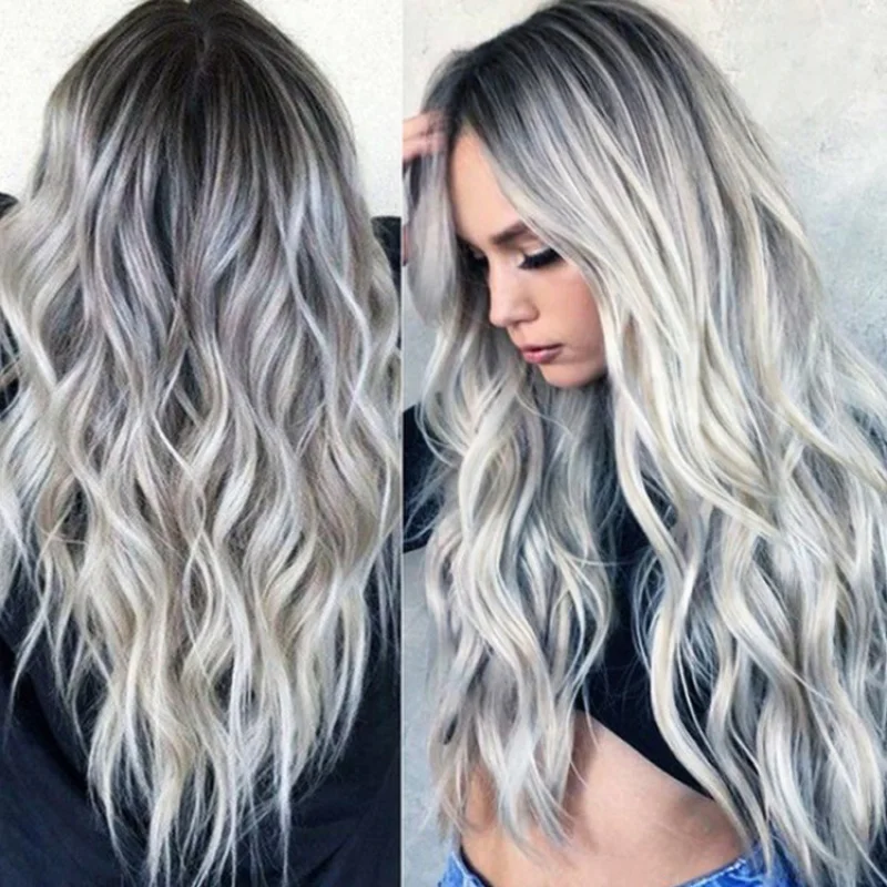 European and American style wig, silver-gray gradient color, women's middle-parted long curly hair, rose net, in stock
European and American style wig, silver-gray gradient color, women's middle-parted long curly hair, rose net, in stock