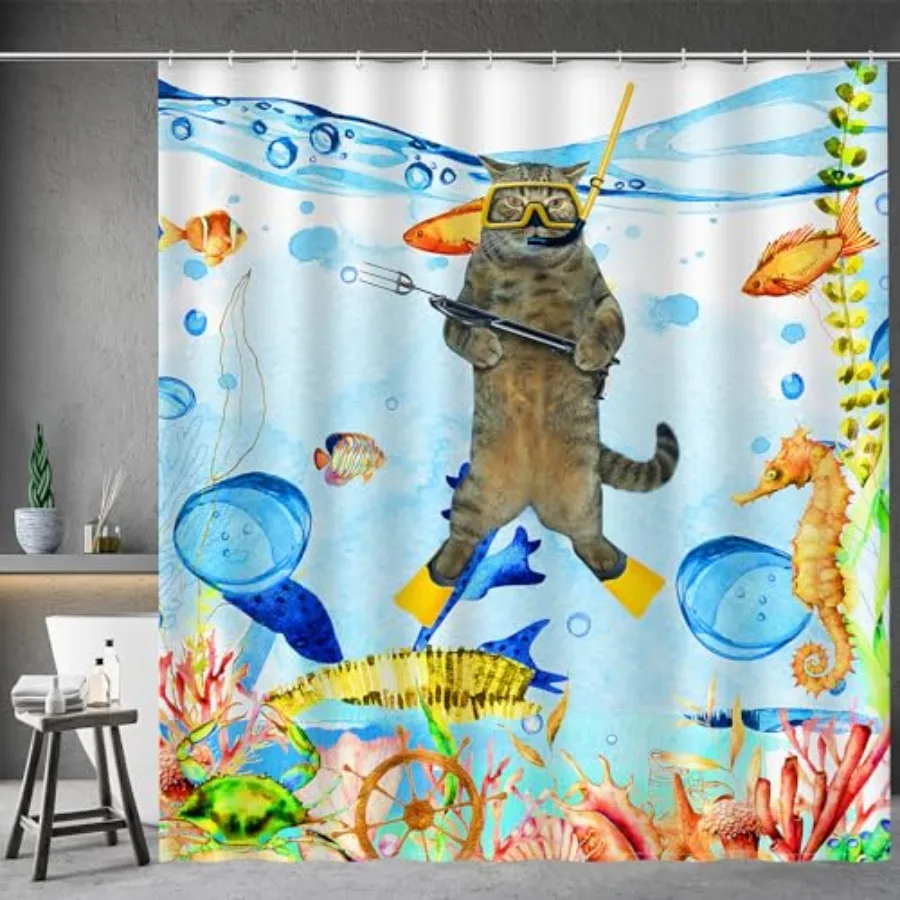 Aimego Funny Cat Shower Curtains for Bathroom - Sea Ocean Animal Underwater Tropical Fish Coral Seahorse Fun Bath Shower Curtai
Aimego Funny Cat Shower Curtains for Bathroom - Sea Ocean Animal Underwater Tropical Fish Coral Seahorse Fun Bath Shower Curtai