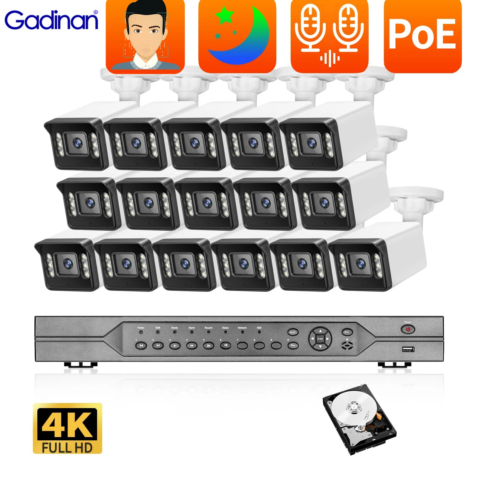 Gadinan 8MP 4K POE IP Camera Outdoor Security System Two Way Audio 16CH NVR Kit Smart Home AI Face Detect Video Surveillance Kit
Gadinan 8MP 4K POE IP Camera Outdoor Security System Two Way Audio 16CH NVR Kit Smart Home AI Face Detect Video Surveillance Kit