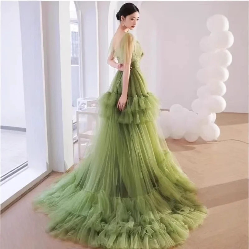 Long Green Tulle Wedding Shoot Dresses 웨딩드레스 A-Line Sweetheart Vestido de novia Court Train Lace Up Back Evening Dress for Women
Long Green Tulle Wedding Shoot Dresses 웨딩드레스 A-Line Sweetheart Vestido de novia Court Train Lace Up Back Evening Dress for Women