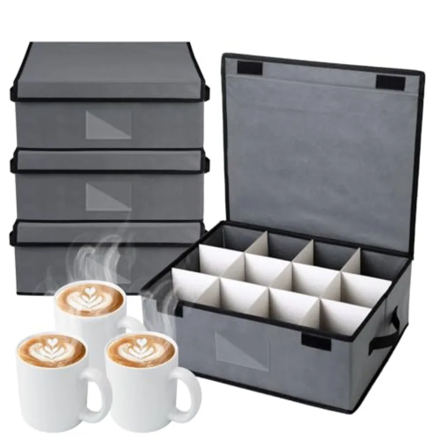 4 Pack Cup and Mug Storage Box with Dividers Wine Glass Storage Box with Dividers Lid and Handle Holds 48 Coffee Mugs and Tea C
4 Pack Cup and Mug Storage Box with Dividers Wine Glass Storage Box with Dividers Lid and Handle Holds 48 Coffee Mugs and Tea C