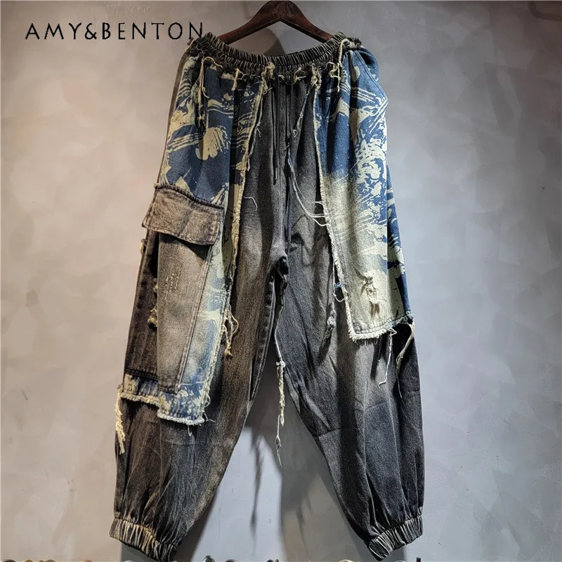 Vintage Washed Cargo Denim Pants For Women's Stylish Distressed Color High Waist Long Trousers Loose All-match Daily Streetwear
Vintage Washed Cargo Denim Pants For Women's Stylish Distressed Color High Waist Long Trousers Loose All-match Daily Streetwear