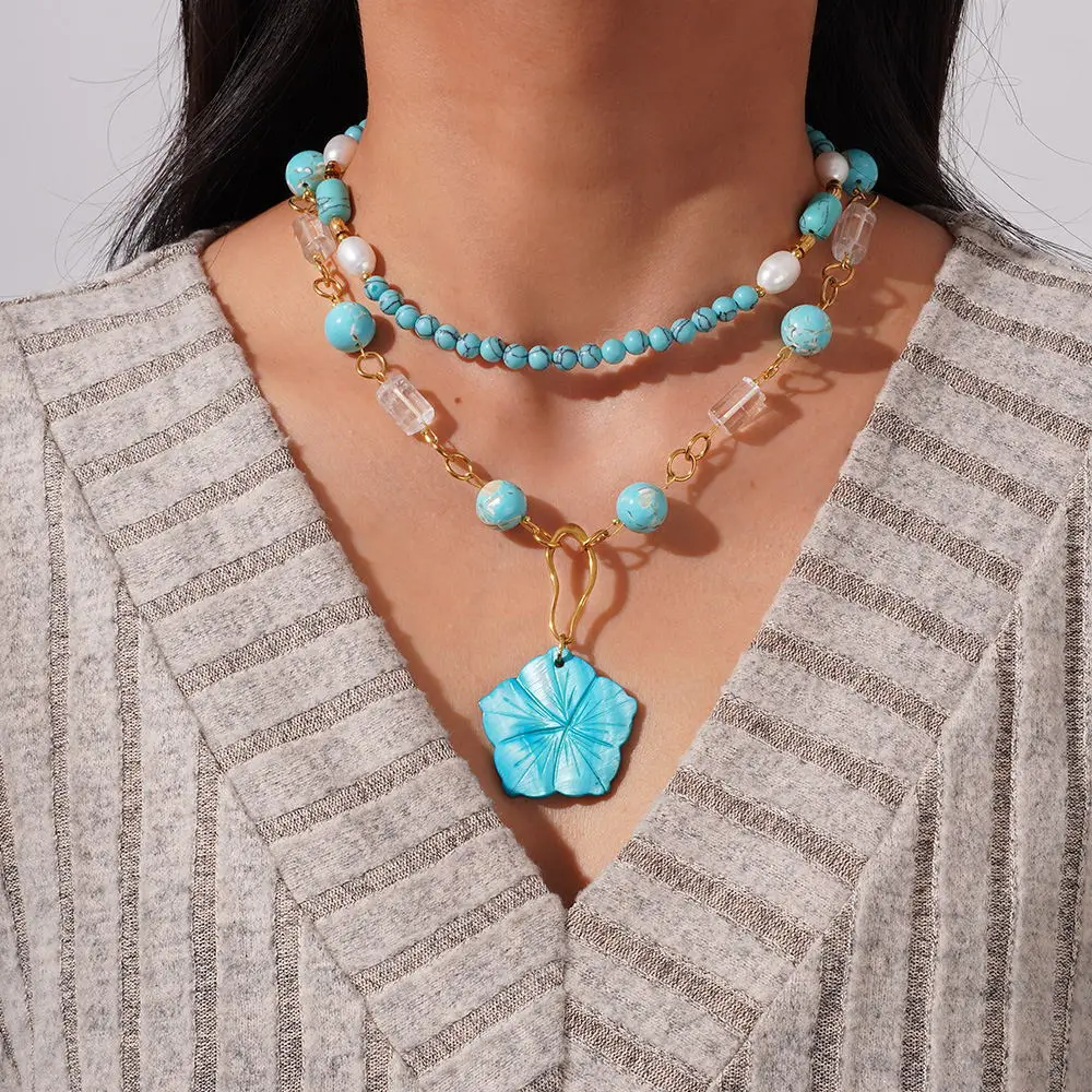 Keen on Necklace Waterproof Natural Turquoise Premium White Crystal Bead Fashion Flower Sweater Chain European American
Keen on Necklace Waterproof Natural Turquoise Premium White Crystal Bead Fashion Flower Sweater Chain European American