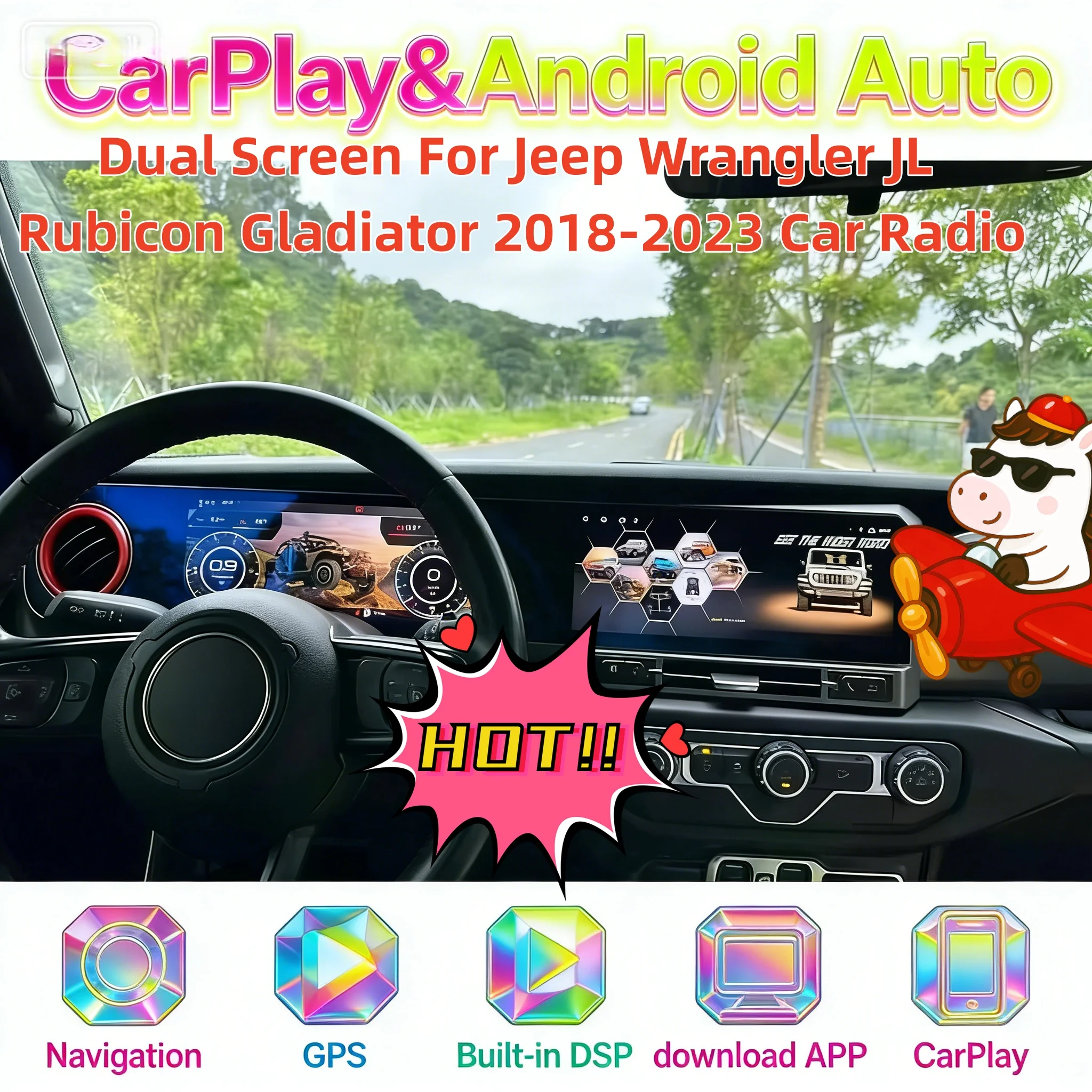 Автомагнитола с беспроводным CarPlay для Jeep Wrangler JL Rubicon Gladiator 2018-2023, мультимедийный видеоплеер, Android GPS Navi 4G BT 5.0
Автомагнитола с беспроводным CarPlay для Jeep Wrangler JL Rubicon Gladiator 2018-2023, мультимедийный видеоплеер, Android GPS Navi 4G BT 5.0
